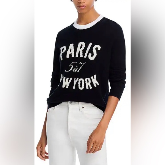 Cinq a Sept Paris New York Wool Blend Graphic Sweater in Black/Ivory.